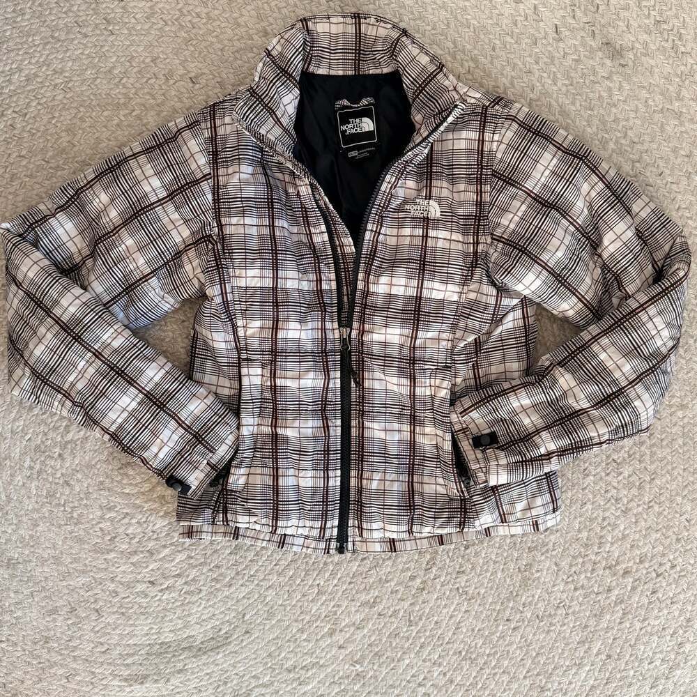 The North Face Brown Plaid Puffer Jacket XS - Picture 2 of 7